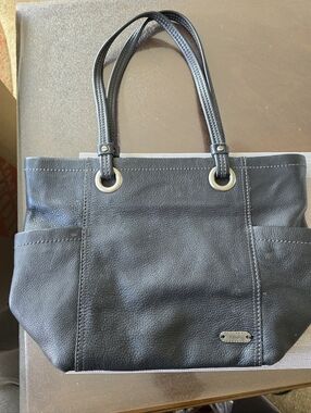 Black Pebbled Leather Tote with Silver Hardware